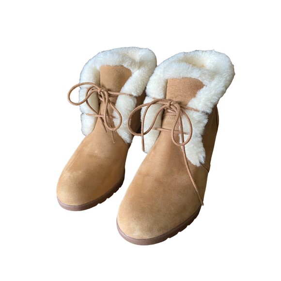 UGG Jeovana Waterproof Suede Chestnut Wedge Booties Sz 7 - Picture 1 of 12